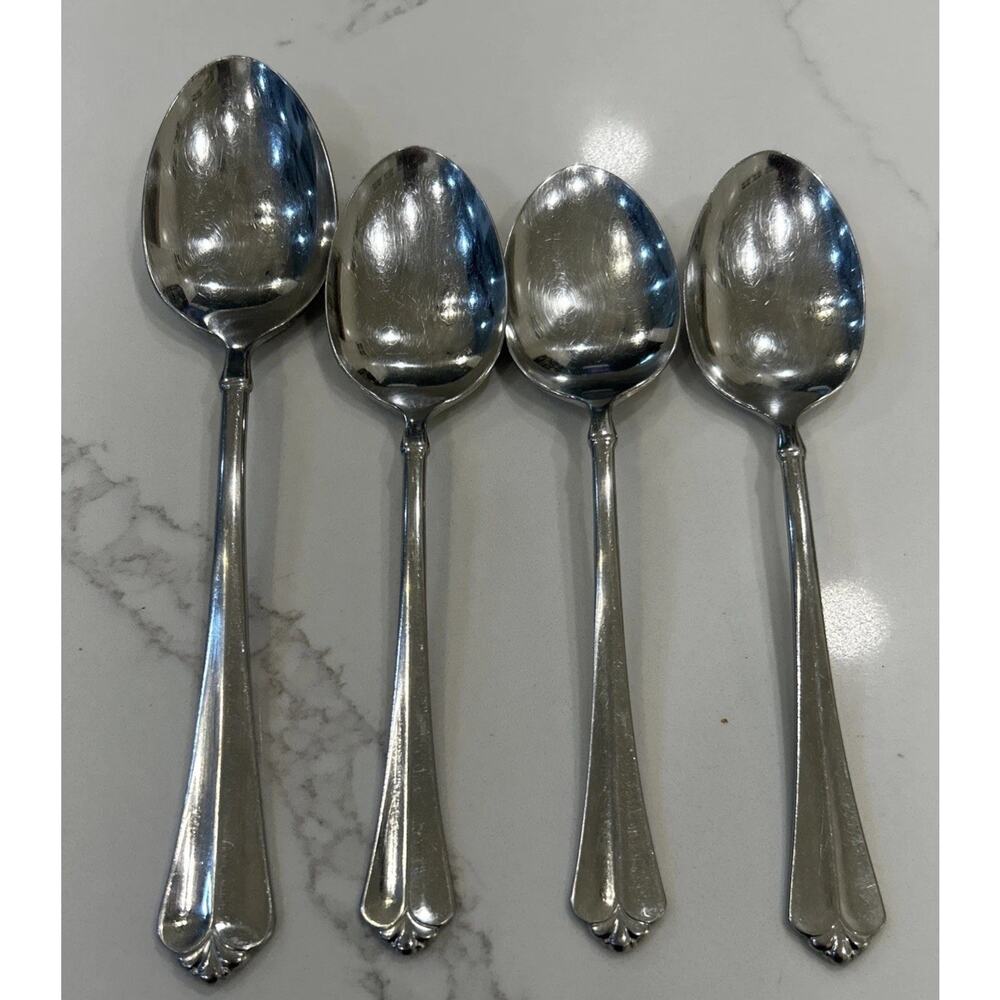 Vtg 4PC ONEIDA JUILLIARD Glossy Stainless CUBE 1 Serving Spoon 3 Dinner Spoons - Picture 2 of 8